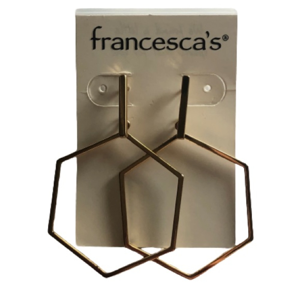 NWT Francesca’s Zoey Hexagon Drop Gold Post Earrings